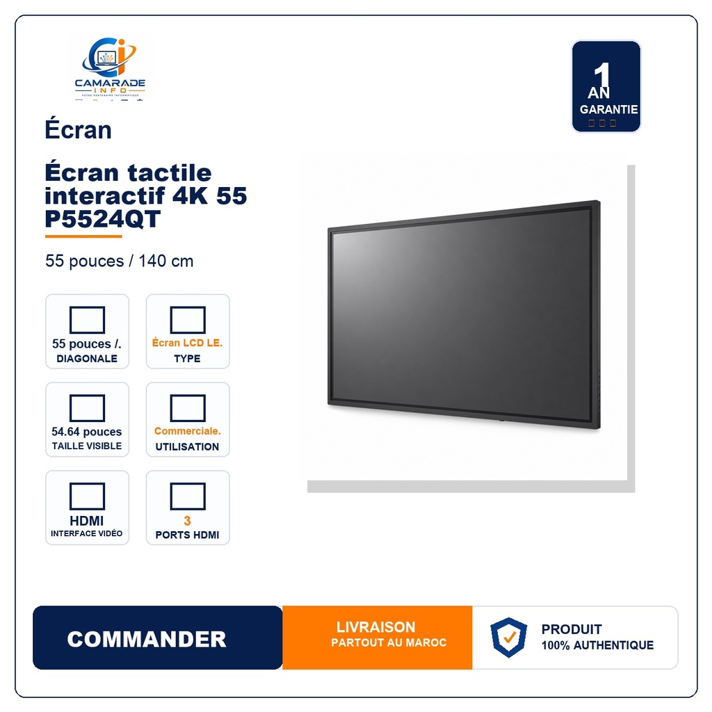 Écran tactile interactif 4K Dell 55 P5524QT