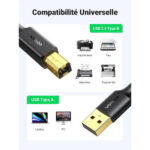 UGREEN Cable Imprimante USB 2.0 A Mâle vers USB B Mâle 1.5M – Image 3