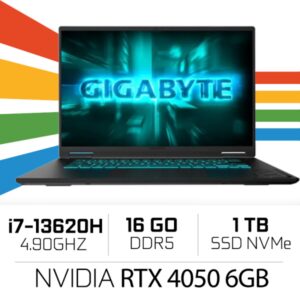 GIGABYTE GAMING A16 GA6CMH-I2FR894SD /Intel i7-13620H/16GB DDR5/1TB SSD/RTX 4050 6Go /16″ 165Hz/Freedos