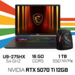 MSI VECTOR 16 HX AI A2XWIG-463MA Intel Ultra 9 275HX/16GB DDR5/1TB SSD/RTX 5070 Ti 12GB/16" (240Hz) QHD+/Win11 /W Bag