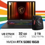 MSI VECTOR AI A2XWIG-462MA Ultra 9-275HX/16GB*2 DDR5/2TB SSD Gen 4/RTX 5080 16Go /16" 240Hz QHD/ Win11H /W BAG