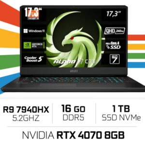 MSI ALPHA 17 C7VG AMD R9 7940HX/16GB/1TB SSD/RTX 4070 8GB/17.3'' QHD IPS 240Hz (SANS EMBALLAGE)