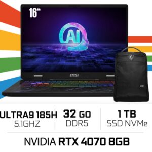 MSI PULSE 16 AI C1VFKG-082MA Intel Ultra 9 185H/32GB DDR5/1TB SSD/RTX 4070 8GB/16" 240Hz/Win11/W BAG