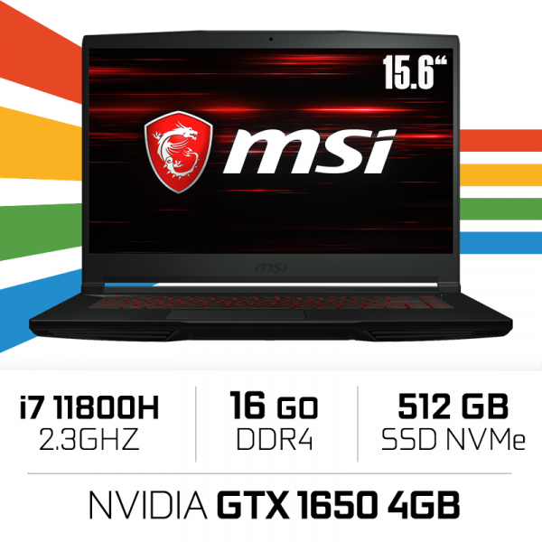 MSI GF63 11SC (THIN) i7-11800H/16GB/512GB SSD/GTX1650 4GB/15.6'' W11 BTS MSI GF63 11SC (THIN) i7-11800H/16GB/512GB SSD/GTX1650 4GB/15.6'' W11 BTS – Image 1